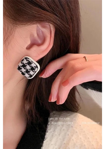 Fransız Kare Damalı Kumaş Tasarım Küpe fiyatları