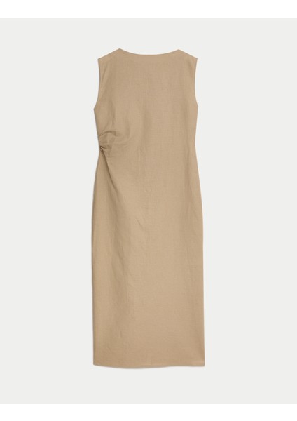 Regular Fit Midi Keten Elbise