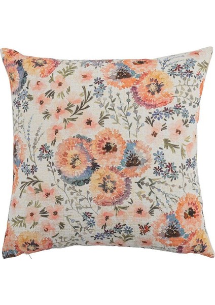 Somon Çiçek Baskılı 45 x 45 cm Kare Kırlent Kılıfı