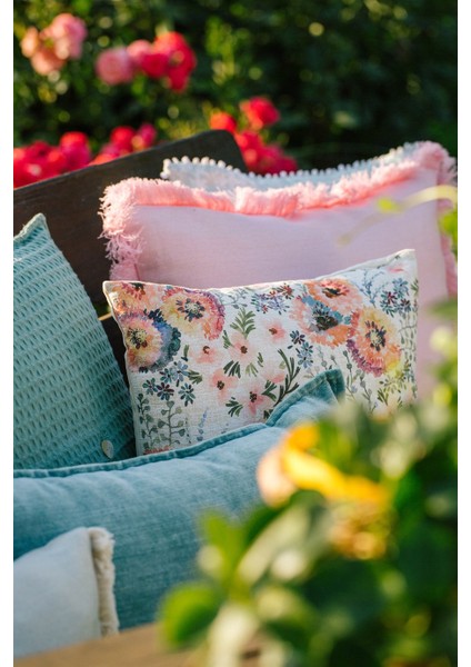 Somon Çiçek Baskılı 45 x 45 cm Kare Kırlent Kılıfı indirimleri