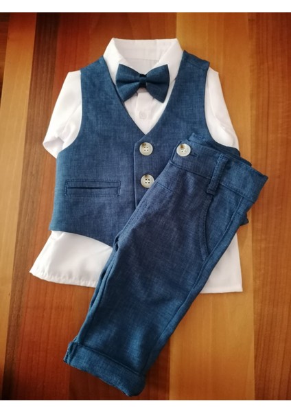 Papyonlu Yelekli Lacivert 4'lü Erkek Bebek Takım Özel Gün Kıyafeti Düğün Bebek Hediyesi modelleri
