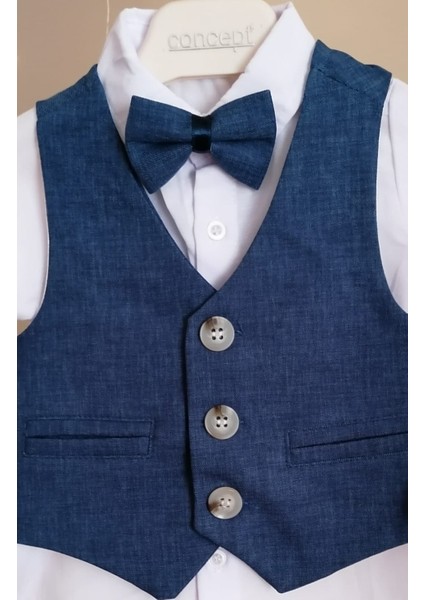 Concept Kids Papyonlu Yelekli Lacivert 4'lü Erkek Bebek Takım Özel Gün Kıyafeti Düğün Bebek Hediyesi fırsatları