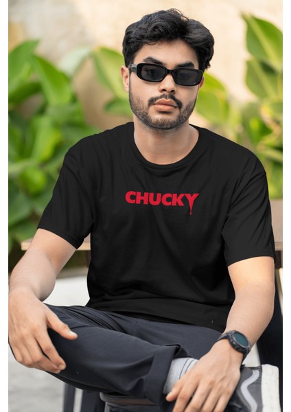 Chucky Siyah Pamuklu Oversize Tişört (Unisex) M