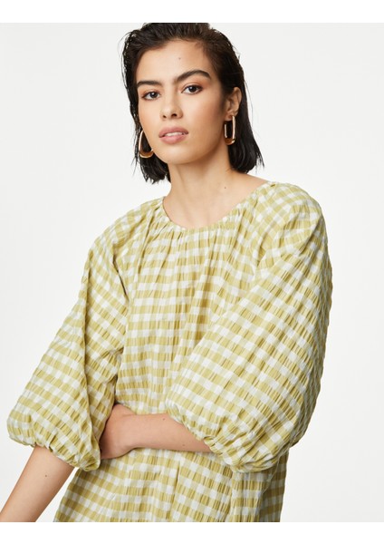 Ekose Desenli Mini Elbise fiyatları