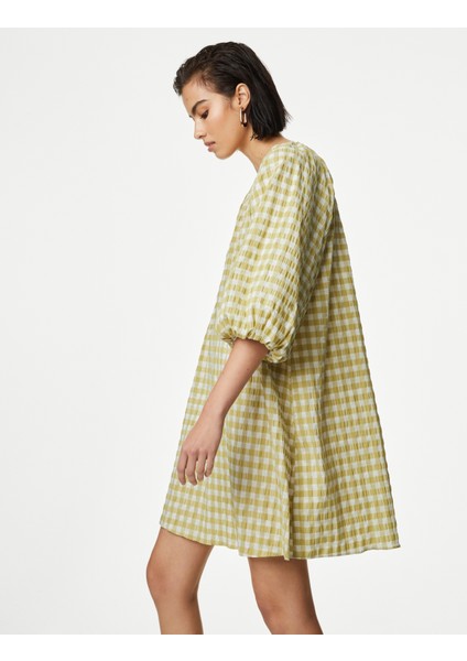 Ekose Desenli Mini Elbise fırsatları