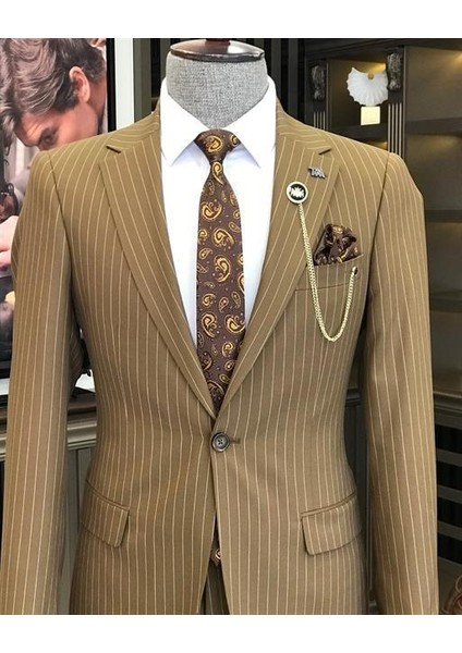 İtalyan stil 8 drop ceket pantolon takım elbise kahverengi T10674 fiyatları