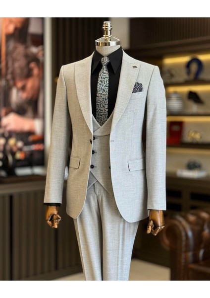 Italyan Stil Slim Fit Ceket Yelek Pantolon Takım Elbise Gri T10869 indirimleri
