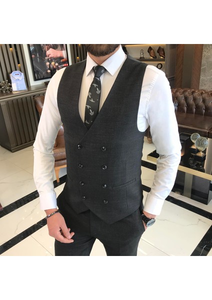 Italyan Stil Slim Fit 8 Drop Ceket Yelek Pantolon Takım Elbise Siyah T9977 fiyatları