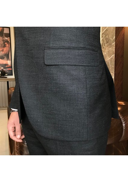 Italyan Stil Slim Fit 8 Drop Ceket Yelek Pantolon Takım Elbise Siyah T9977 fırsatları