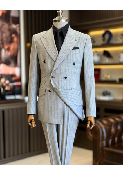 Italyan Stil Kruvaze Ceket Pantolon Takım Elbise Gril T12259