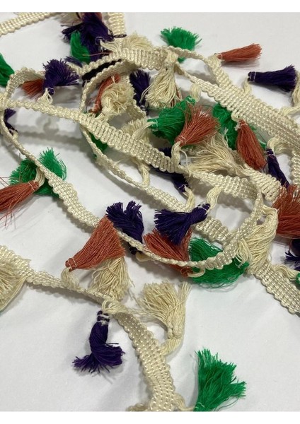 Pamuklu Ebruli Püskül Şerit / Otantik Ebruli Püskül Şerit / 3 cm / 2 Metre