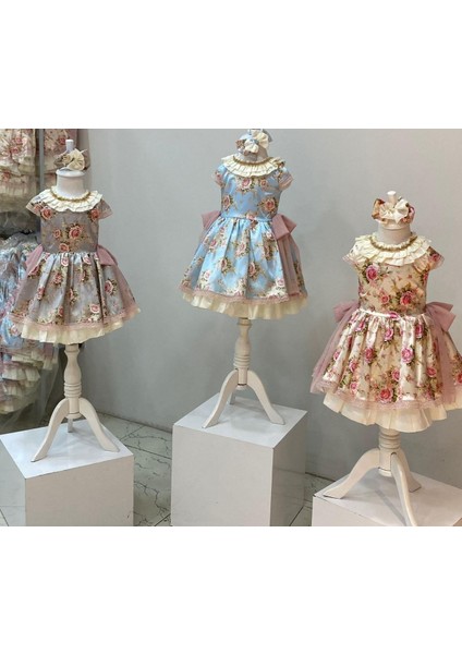 Kız Çocuk Çiçek Desenli Avangard Saray Elbisesi fırsatları