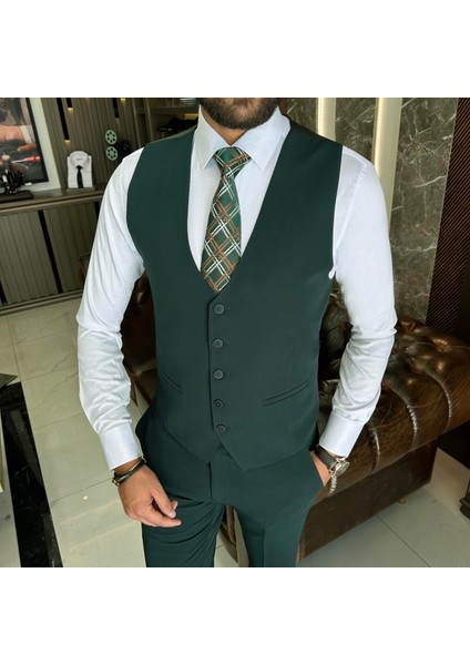 Terzi Adem Altun Italyan Stil Slim Fit 8 Drop Ceket Yelek Pantolon Takım Elbise Yeşil T10308