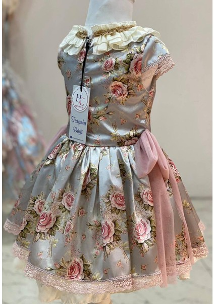 Kız Çocuk Çiçek Desenli Avangard Saray Elbisesi modelleri