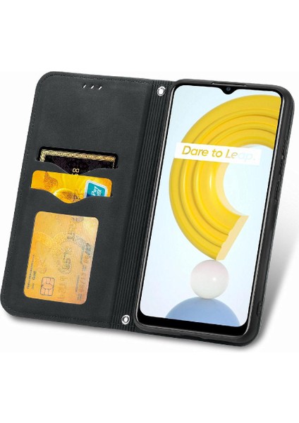 Realme C21Y Deri Kılıf Fermuar Basit Iş Kordon Cüzdan Için Kılıf (Yurt Dışından)