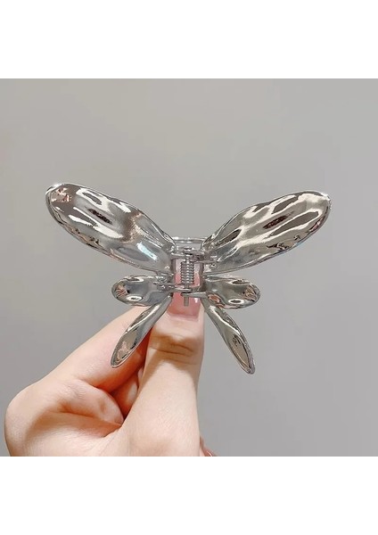 Metal Kelebek Model Gri Renk 8 cm Mandal Toka