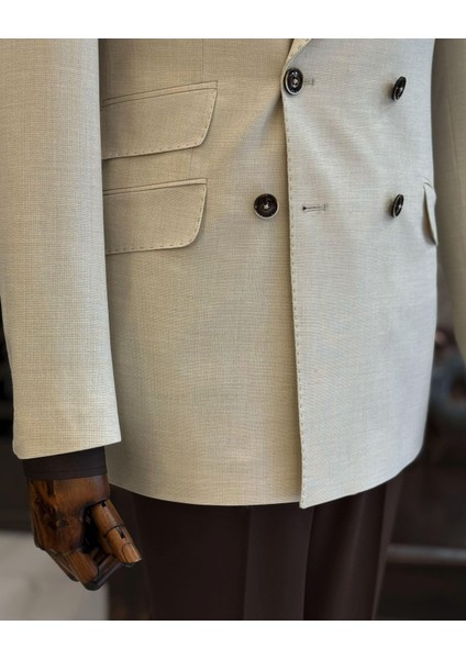Italyan Stil Slim Fit Kruvaze Erkek Ceket Bej T12238 modelleri