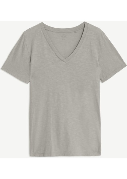Saf Pamuklu Kısa Kollu V Yaka T-Shirt