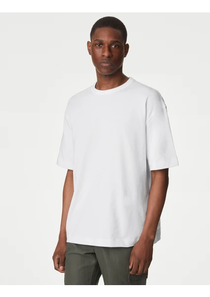 Marks & Spencer Saf Pamuklu Kısa Kollu Oversize T-Shirt