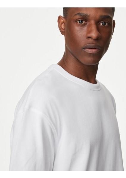 Marks & Spencer Saf Pamuklu Kısa Kollu Oversize T-Shirt