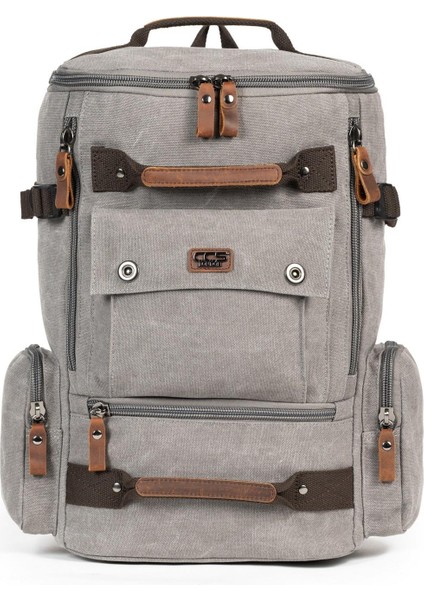 Kampçıların Vazgeçilmezi Çok Gözlü, Laptop Bölmeli Kanvas Kumaş Kamp Çantası Gri