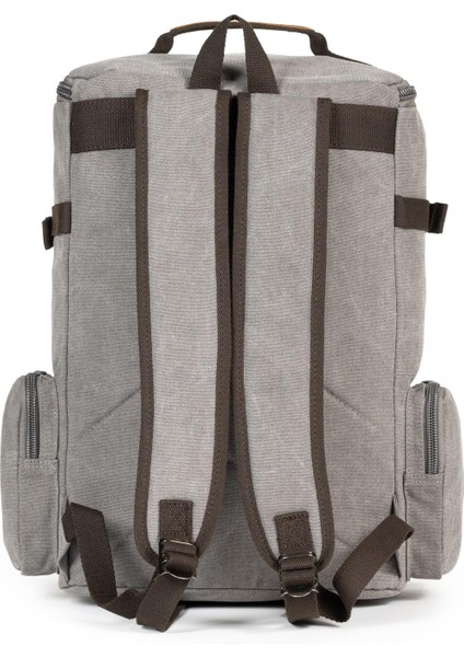 Kampçıların Vazgeçilmezi Çok Gözlü, Laptop Bölmeli Kanvas Kumaş Kamp Çantası Gri fırsatları