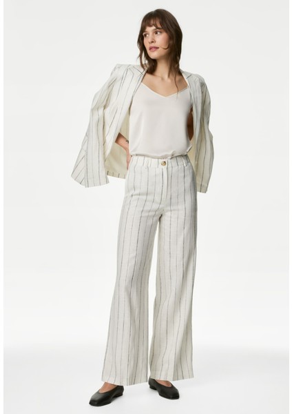 Yüksek Bel Wide Leg Keten Pantolon