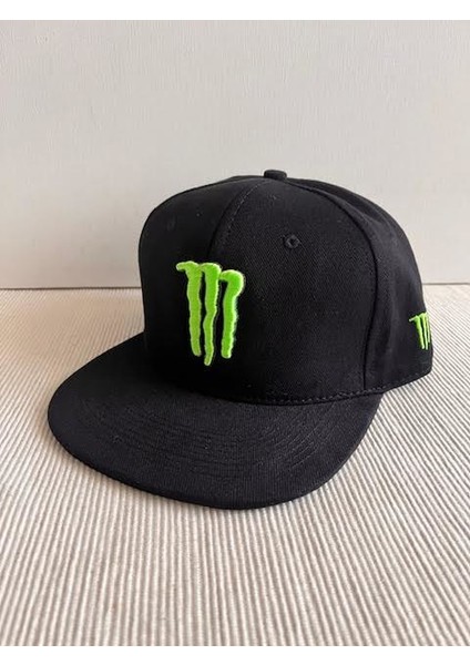 Monster Canavar Nakışlı Arkasından Ayarlamalı Snapback Unisex Siyah Hip Hop Şapka