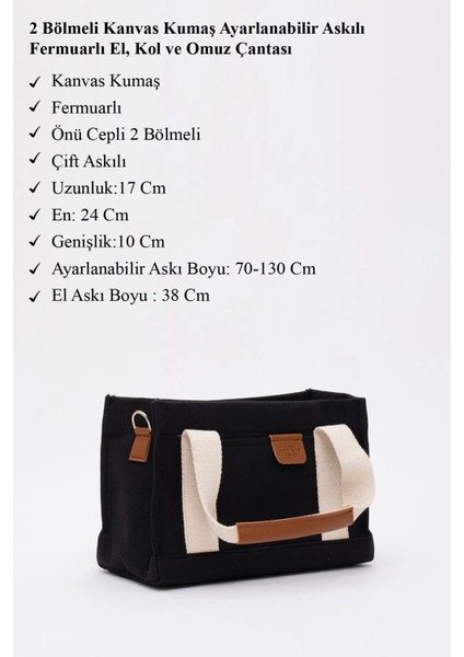 Shaka Siyah SHK138 2 Bölmeli Kanvas Kumaş Ayarlanabilir Askılı Fermuarlı El, Kol ve Omuz Çantası U:17 G:24 fırsatları