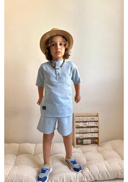 Erkek Çocuk Keten Kumaş Şortlu Takım