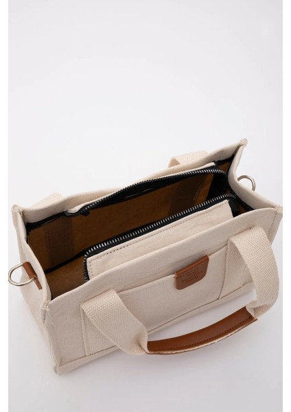 Fvstoreshaka Krem SHK138 2 Bölmeli Kanvas Kumaş Ayarlanabilir Askılı Fermuarlı El, Kol ve Omuz Çantası U:17 G:24 modelleri