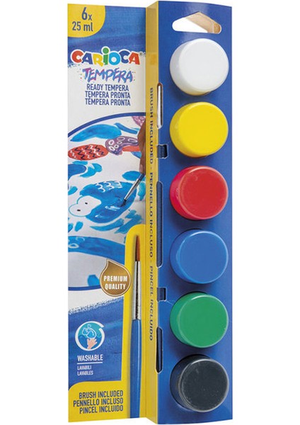 Tempera Suluboya Süper Yıkanabilir Fırçalı 25 ml 6 Renk 40433