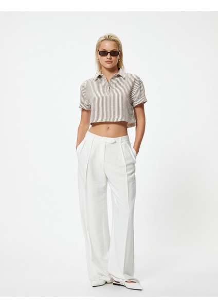 Kısa Kollu Crop Gömlek Yarım Düğme Detaylı fiyatları