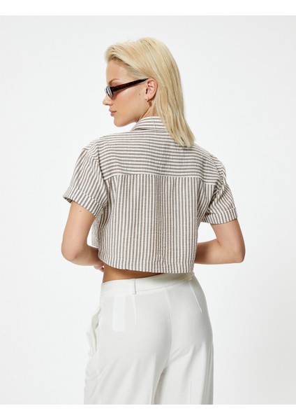 Kısa Kollu Crop Gömlek Yarım Düğme Detaylı fırsatları