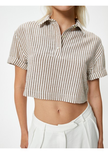 Kısa Kollu Crop Gömlek Yarım Düğme Detaylı indirimleri