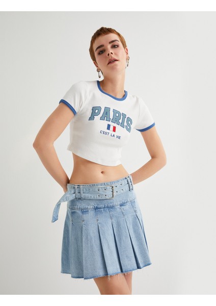 Pileli Kot Etek Mini Kemer Detaylı