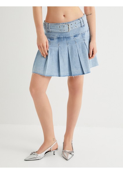 Pileli Kot Etek Mini Kemer Detaylı modelleri