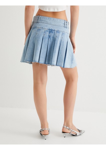 Pileli Kot Etek Mini Kemer Detaylı fırsatları