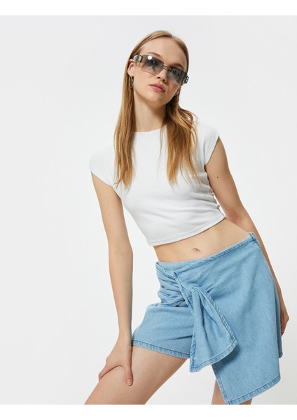 Mini Kot Şort Etek Drape Detaylı Relax Fit