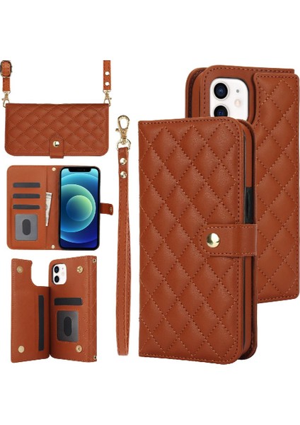 Iphone 12/12 Pro Standı Fonksiyonu Crossbody Tarzı 5 Kart Yuvaları ile (Yurt Dışından)