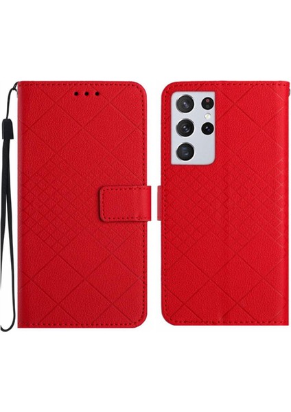 El Kayışı Manyetik Kapak Pu ile Samsung Galaxy S21 Ultra Için Flip Case (Yurt Dışından)