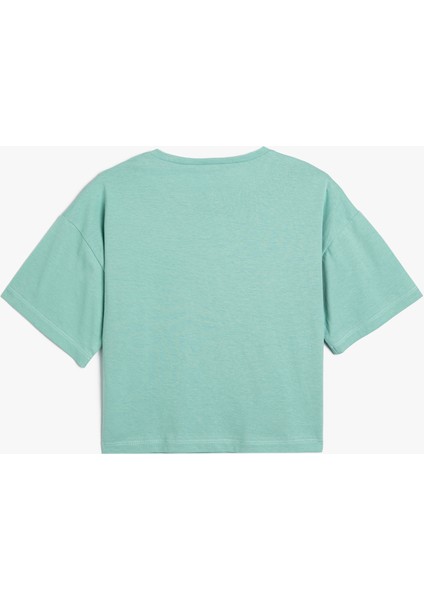 Crop Tişört Kısa Kollu Bisiklet Yaka Slogan Baskılı Pamuklu fiyatları