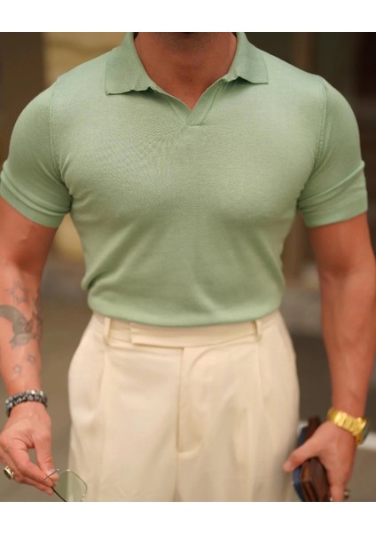 Erkek Patlı Kısa Kollu Polo Yaka Triko T-Shirt
