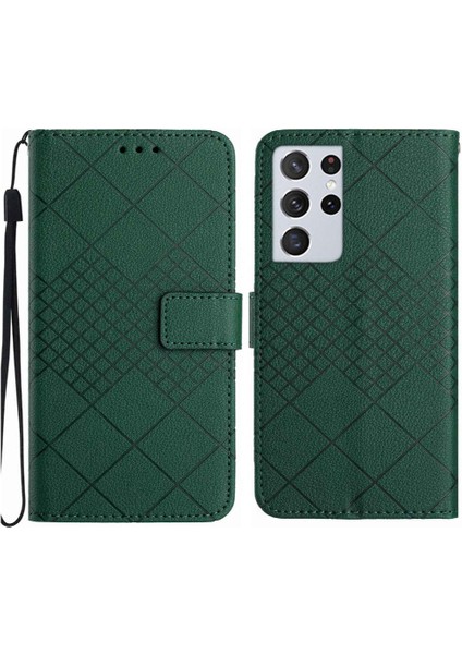 El Kayışı Manyetik Kapak Pu ile Samsung Galaxy S21 Ultra Için Flip Case (Yurt Dışından)