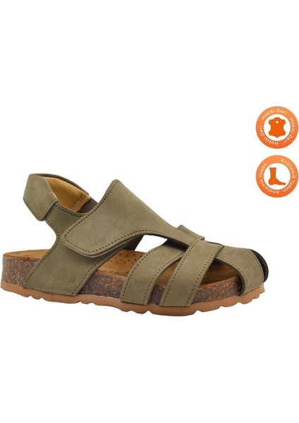 Arezzo Unisex Deri Çocuk Sandalet Haki