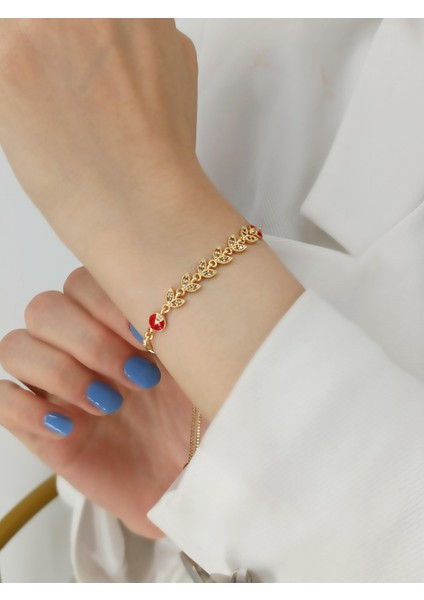 Premium Asansörlü Yapraklı Uğur Böceği Bileklik