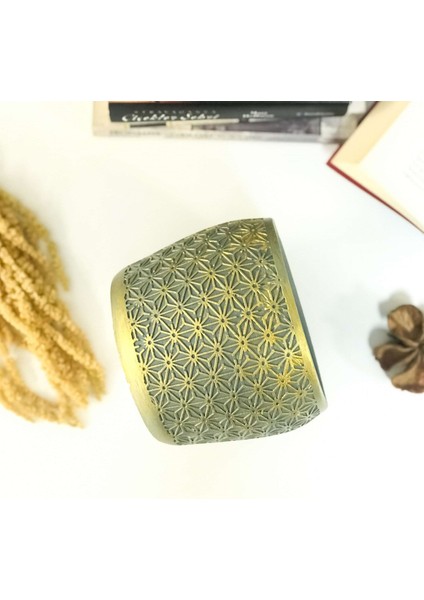 Eskitme Gold Desenli Dekoratif Beton Saksı