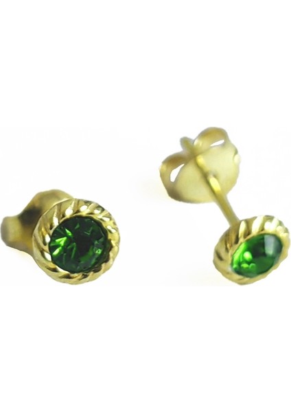 Zümrüt Tek Taş Gümüş Küpe - Rodyum Renk