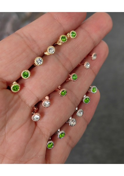 Zümrüt Tek Taş Gümüş Küpe - Rose Renk fiyatları