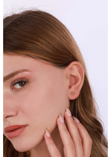 Zümrüt Tek Taş Gümüş Küpe - Rose Renk indirimleri